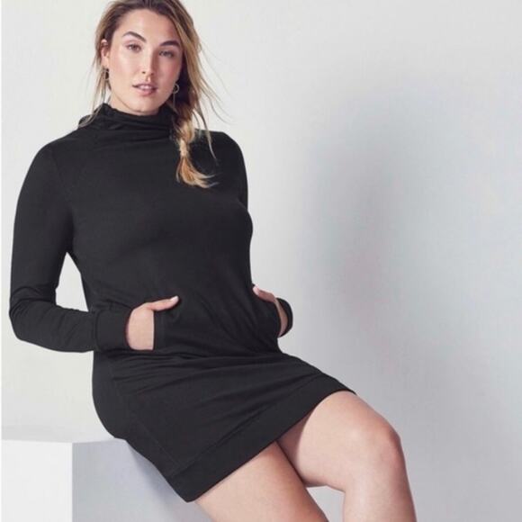 FABLETICS Liora Black Tunic Dress Long Sleeve Mock Neck with Bungee Cord Small - Picture 2 of 13